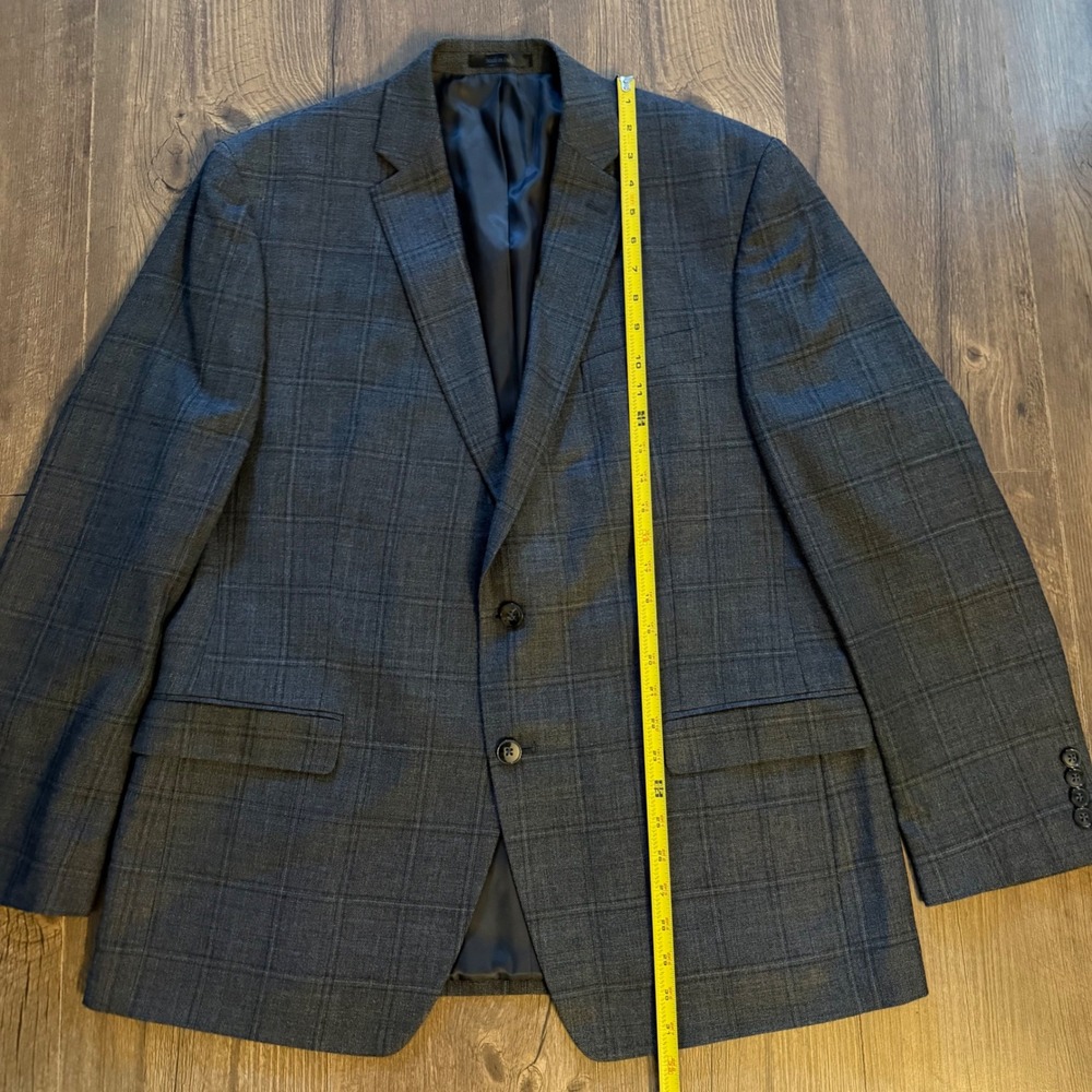 Calvin Klein Blazer Dark Grey Glen Plaid Two Button Sport Coat Preppy Mens 44R - Picture 11 of 13
